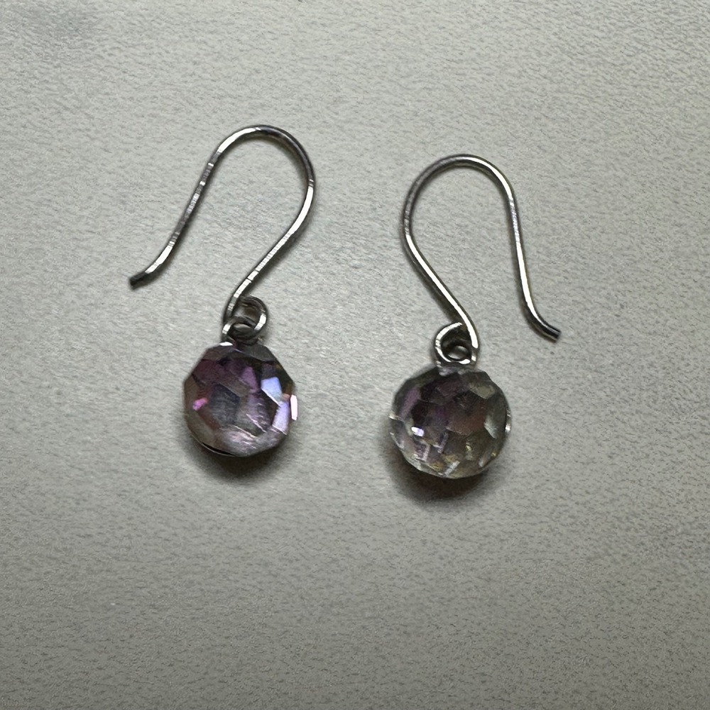 Faceted Iridescent Crystal Drop Earrings Sterling Silver Dangle‎ Hook 925